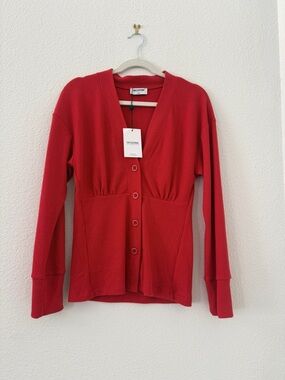 LNA Clothing Red Button-Front V-Neck Cardigan